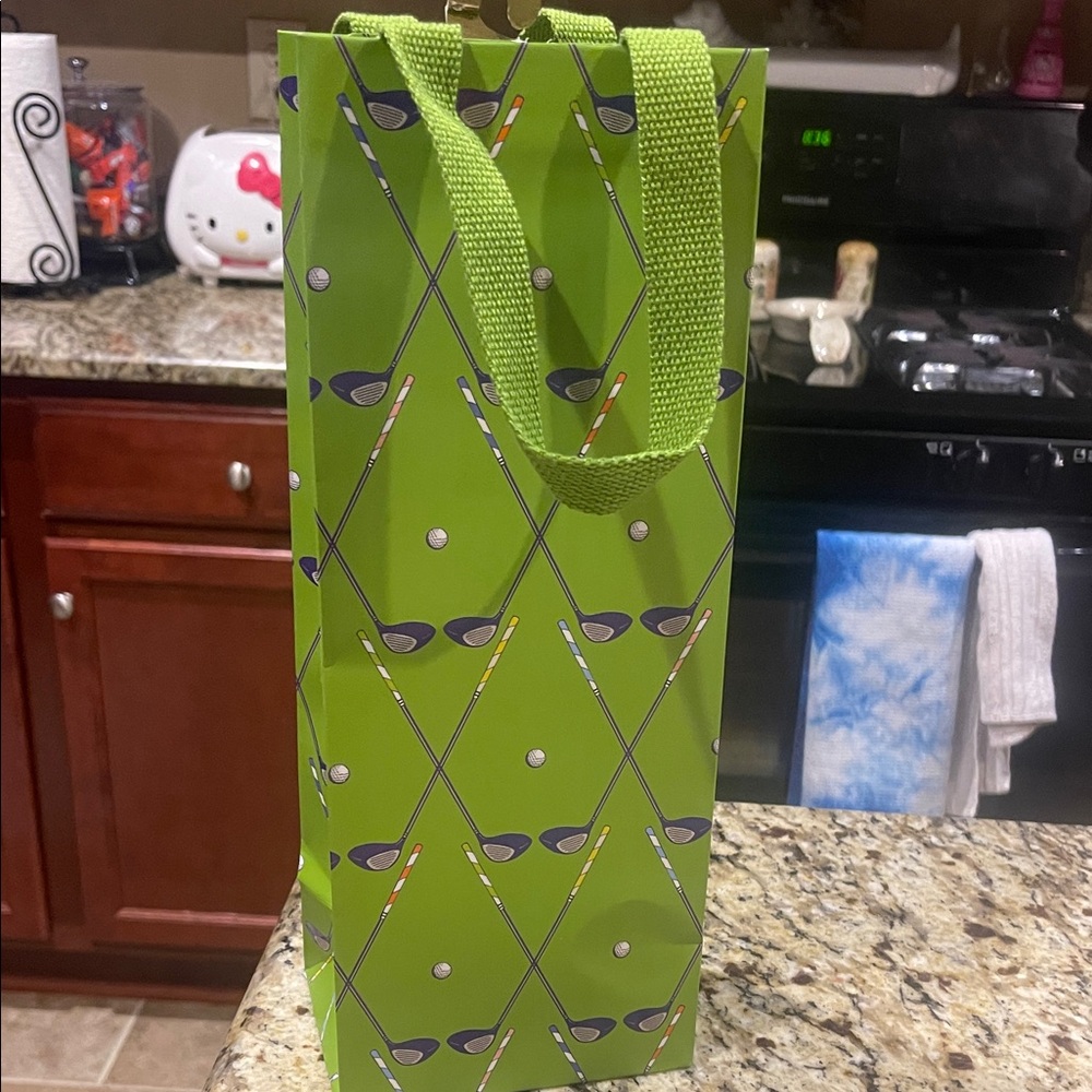 Golf Club Pattern Lime Green Wine Gift Bag